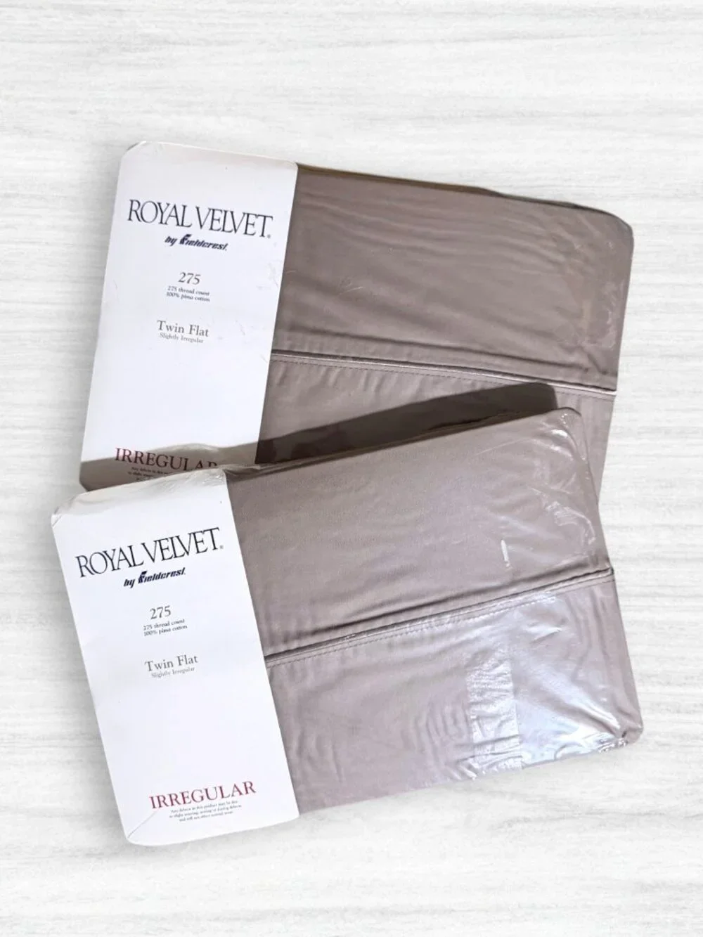 Vintage Royal Velvet Fieldcrest Twin Flat Sheets Lot 2 Pima Cotton Taupe NOS USA